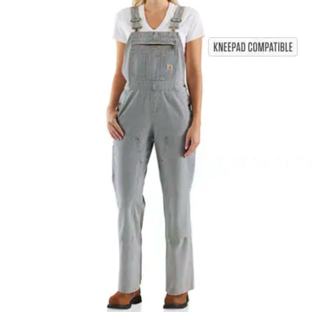 Carhartt Railroad Navy Blue and White Stripe Denim Bib Overall Size Medium